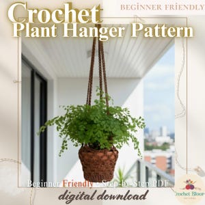 Łatwy wzór na szydełkowy wieszak na rośliny w formacie PDF | Wisząca doniczka dla początkujących | Prosty wystrój domu DIY | Uchwyt na doniczki do pobrania natychmiast