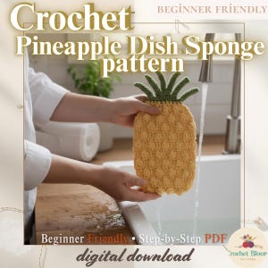 Ananas Teller Schwamm Muster PDF | Anfängerfreundliches Geschirrtuch Scrubby | Sofortiger Download süsses Küchen Dekor | Tropisches Geschenk DIY