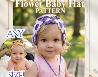 Mönster för virkade blommor till babymössa, prästkragehatt, handledning för blommig småbarnsmössa, enkel mössa till spädbarn, bohemisk babyshowerpresent till flicka, justerbar storlek