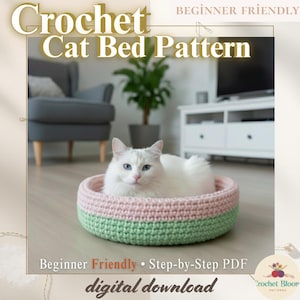 Crochet Cat Bed Pattern, Beginner Crochet, PDF, Easy Pet Basket, Chunky Yarn, Instant Download, Simple Kitty Nest
