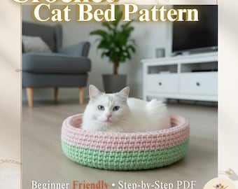 Crochet Cat Bed Pattern, Beginner Crochet, PDF, Easy Pet Basket, Chunky Yarn, Instant Download, Simple Kitty Nest