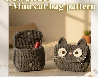 crochet mini cat bag PDF Pattern, Instant Download, Beginner Friendly Pouch Tutorial, Kitty Purse Design, Amigurumi Gift