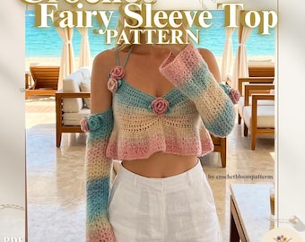 Crochet Pattern Fairy Sleeve Top | Boho Halter Top | Off Shoulder Crochet Top | Flower Fairycore Pattern PDF with Chart  crochet for Summer