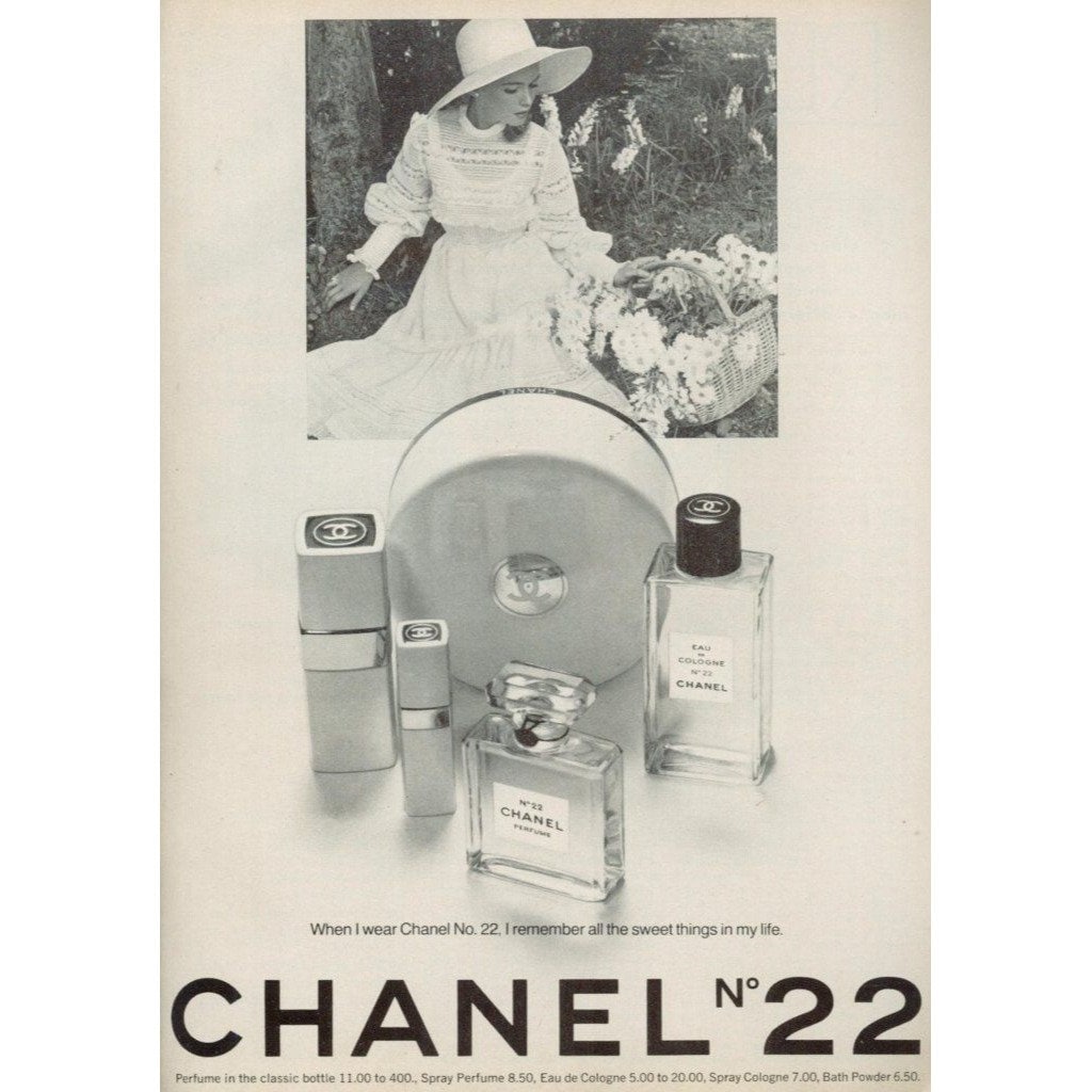 Chanel No. 22 Eau De Cologne Vintage Perfume + Bottle 1970s Chanel No. 22 Eau De Cologne Vintage Perfume + Bottle 1970s