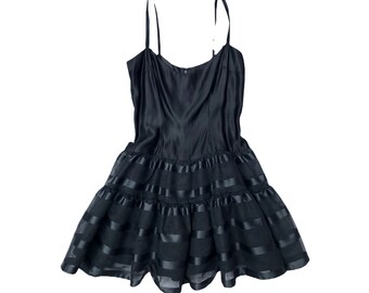 Vintage Sheer Petticoat Slip Dress Black Striped Fit & Flare Small