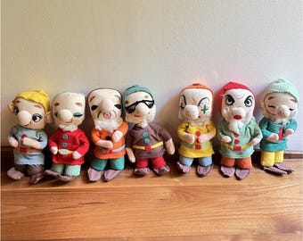 Vintage 1950s Snow White & The Seven Dwarfs Plush Dolls Set