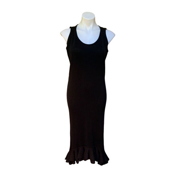 Vintage 70s Black Maxi Dress Ruffle Hem Santana K… - image 1