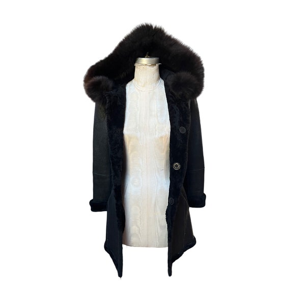 Vintage 90s Shearling Reversible Hooded Leather C… - image 9