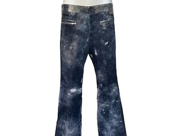 Vintage Chrome Cuir for Raphael Paris Mens Lamb Suede Bellbottom Pants Size 34x35