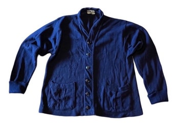 Vintage 1940s Pilgrim Sportswear Mens Wool Cardigan Navy Blue Small