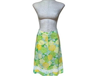 Lilly Pulitzer "The Lilly" Vintage 70s Midi Length Skirt Floral Garden Print Yellow