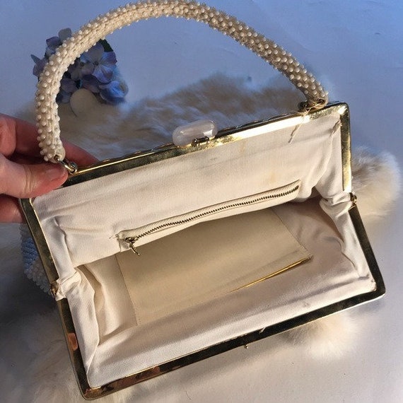 Vintage Cream Dot Frame Bag Pearl Lucite - image 8