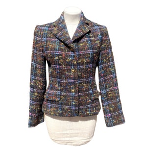 Vintage Henri Bendel Boucle Knit Plaid Multicolor Blazer Women&#39;s 8 SMALL