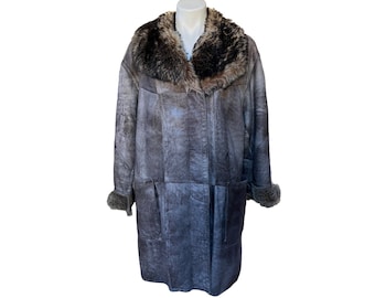 1960s Testyler Lamb Leather + Shearling Penny Lane Coat Deep Gray Curly Lamb Luxury Outerwear Made in France