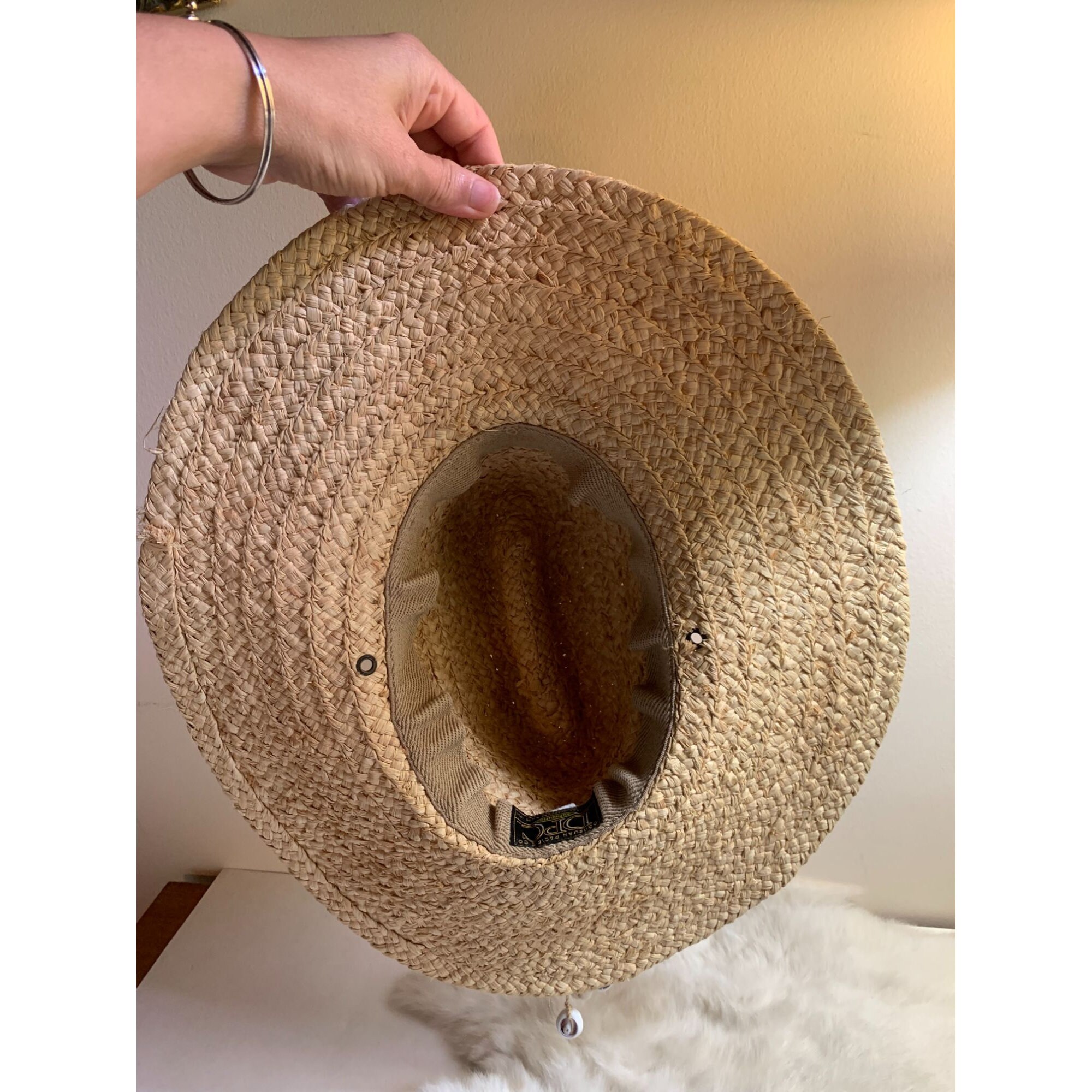 DPC | Cowrie Shell Beaded Bow Tie Wide Brimmed Floppy Straw Knit Sun Hat DPC Floppy Plaited Boho Western Straw Hat Cowrie Shells Wide  main image 2
