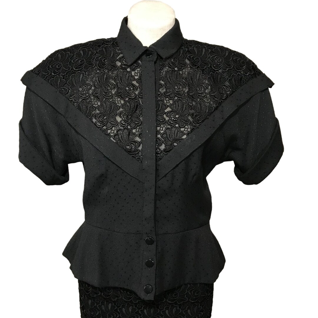Vintage 80s LIZ SHELDON Western Boho Lace Dress Suit Black Rodeo Style ...