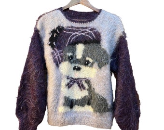 Vintage Ann Arundell Puppy Dog Knit Mohair Sweater XS/S