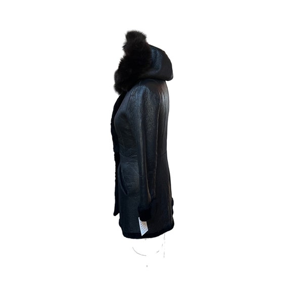 Vintage 90s Shearling Reversible Hooded Leather C… - image 5