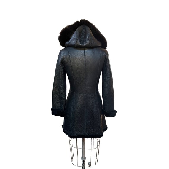 Vintage 90s Shearling Reversible Hooded Leather C… - image 7