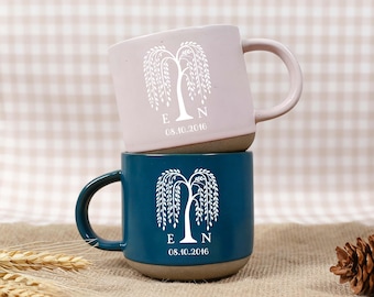 Engraved Willow Anniversary 9th Couple Mug, Custom Wedding Pottery Mug Gift For Him, Personalised 9th Anniversary Gift Idea For husband