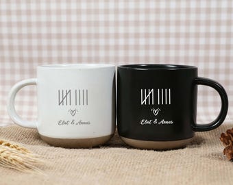 Personalized 9th Anniversary Pottery Mugs: Engraved Mr & Mrs Gift