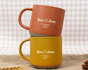Personalized Engraved Couples Pottery Mug, Wedding or 9 Year Anniversary Keepsake, 9th anniversary Gift Idea for her,Unique Anniversary Gift