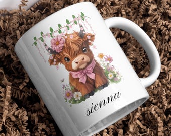 Caneca personalizada com estampa de vaca das Terras Altas, xícara de café com estampa de animal kawaii