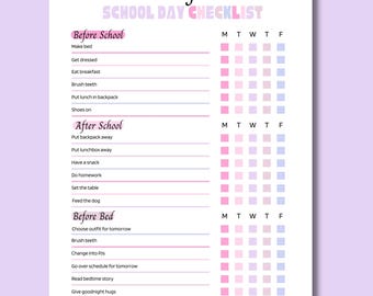 Editable School Day Checklist: Kids & Teens, Before/After School