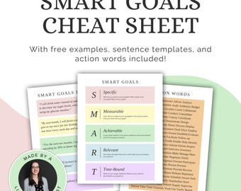 SMART Goals Tutorial and Cheat Sheet with Examples and Action Words for Therapists Counselors Mental Health Professionals Digital Download