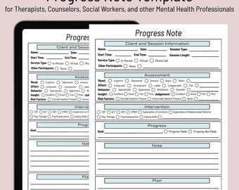 Therapy Progress Notes Template for Therapists Social Workers Mental Health Professionals One Page