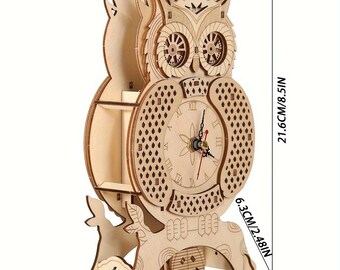 Owl Clock 3D Wooden Puzzle – DIY Wooden Clock Model Kit, Mechanical Building Toy, Birthday & Holiday Gift