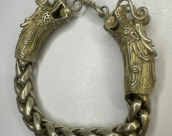 Antique Dragon Head Bracelet: Viking Norse Mythology Cuff Bangle