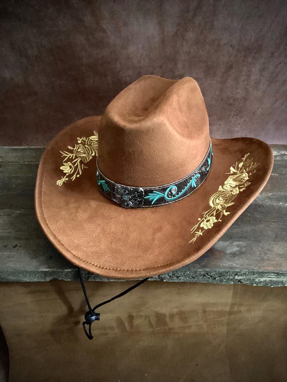 Brown Western Hat with Gold Accents Brown Felt Finish Western Pinch Front Hat - Western Express main image 2