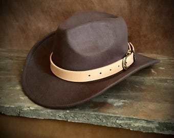 Rich Brown cowboy hat with real leather head strap Vintage Cowboy Western Cowgirl Rodeo Style