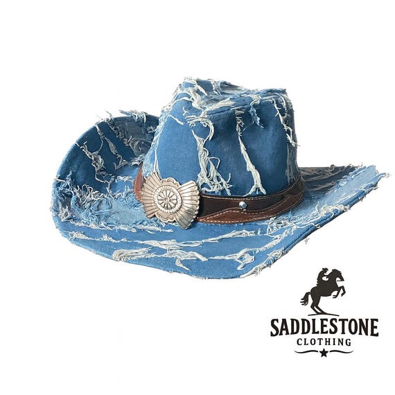 Real Denim Cowboy Hat With Stunning Detailed Vegan Leather  display picture 3