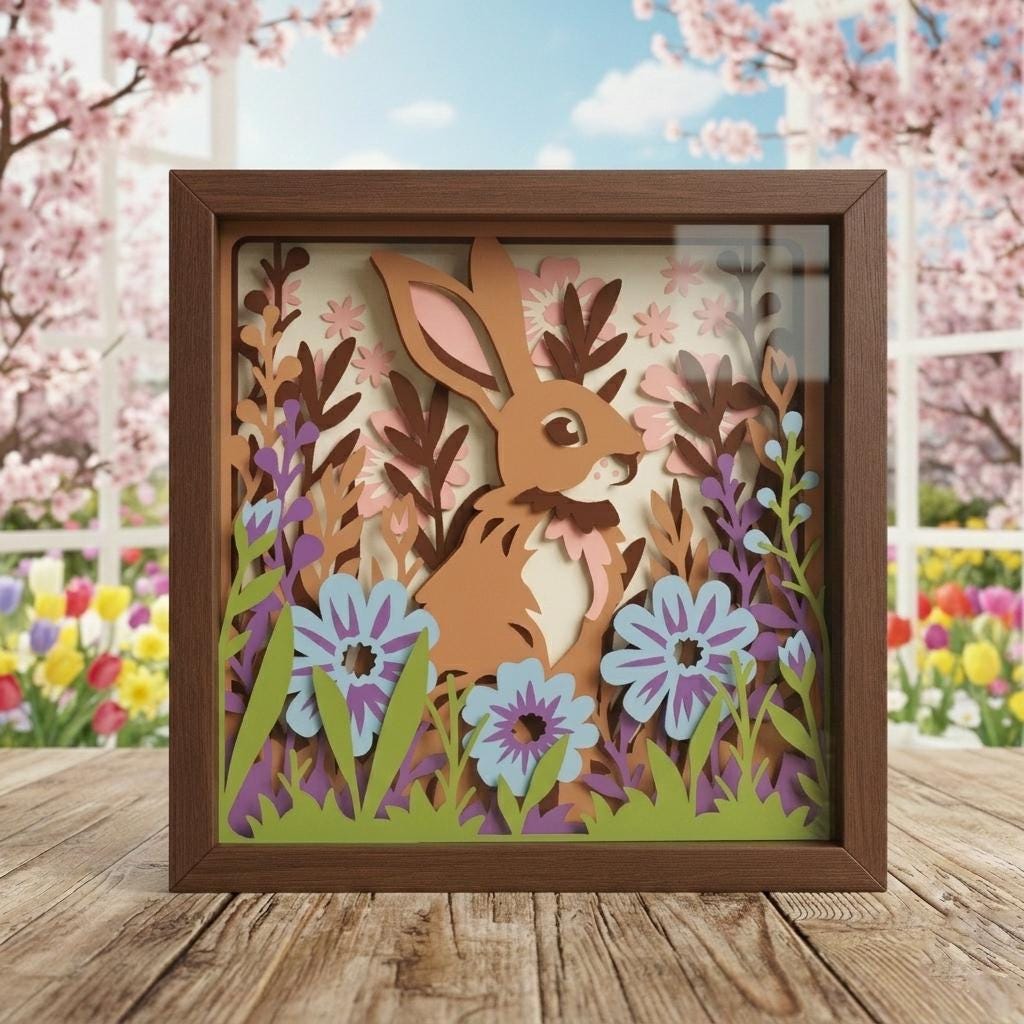 3D Rabbit Shadow Box SVG | Layered Bunny Paper Cut | Easter Floral ...