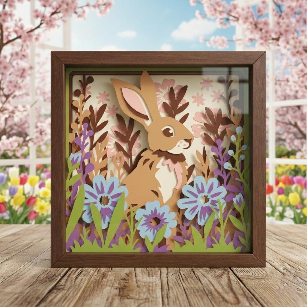 3D Rabbit Shadow Box SVG | Layered Bunny Paper Cut | Easter Floral ...