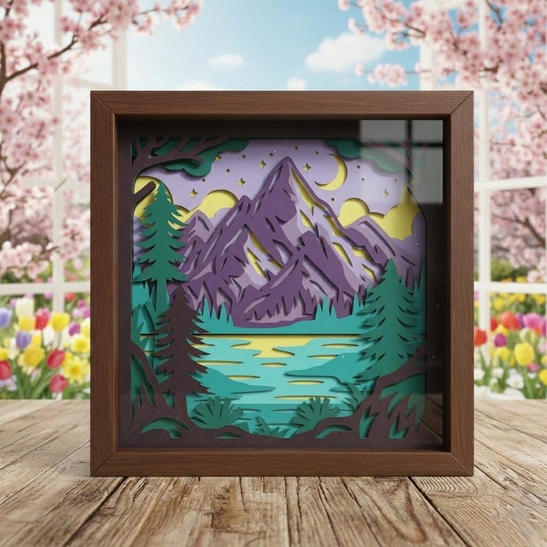 3D Layered Mountain Shadow Box SVG, Nature Paper Cut File for Cricut ...