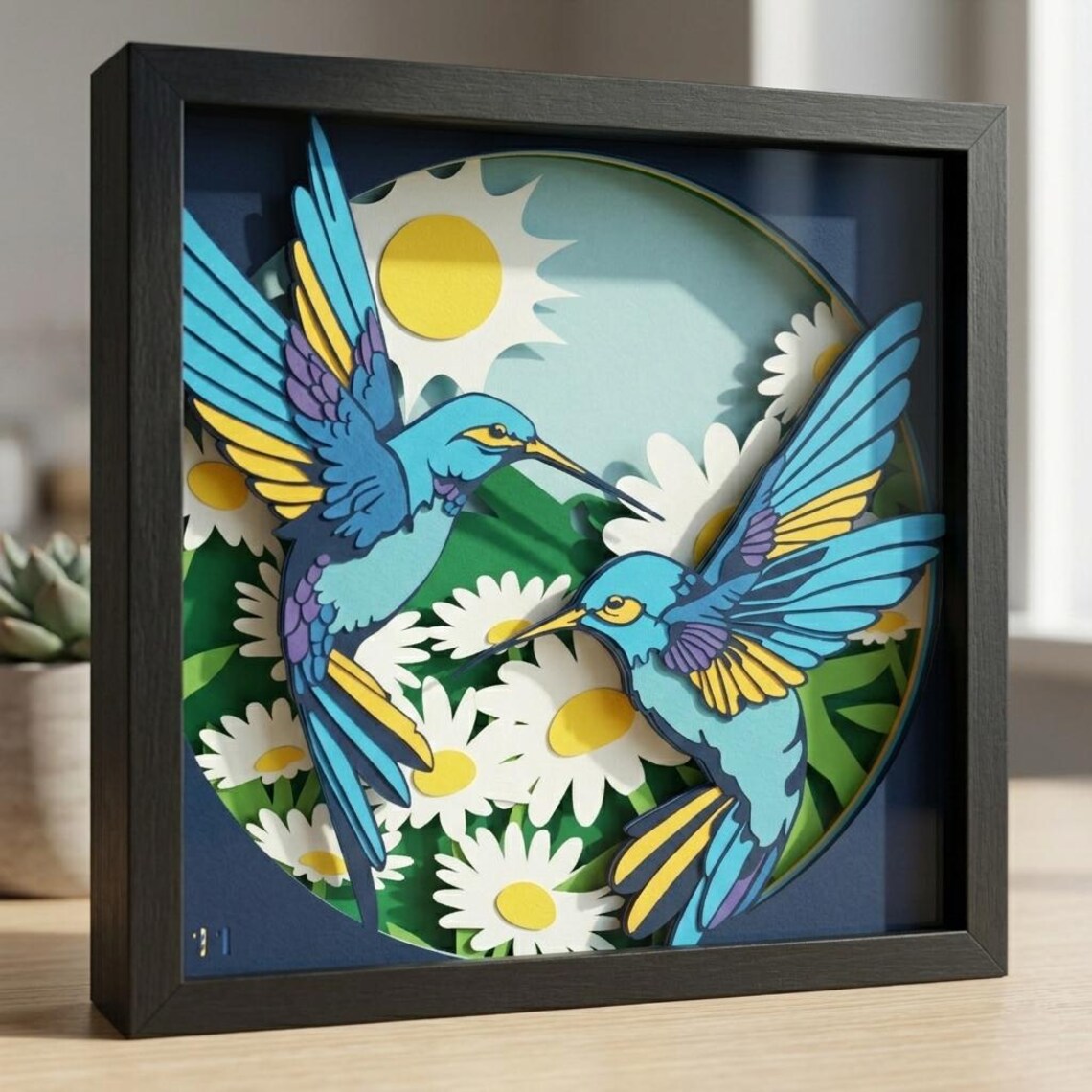 3D Hummingbird Shadow Box Art - Layered Paper Cut Tropical Birds and ...
