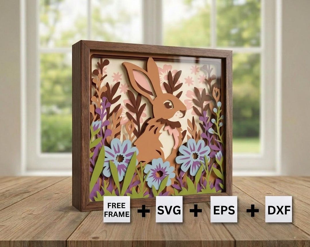3D Rabbit Shadow Box SVG | Layered Bunny Paper Cut | Easter Floral ...