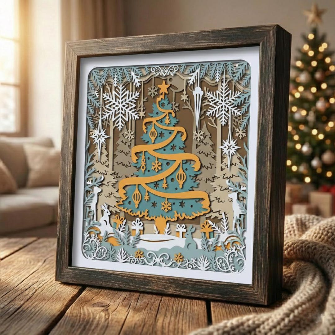 Shadow Box Tree 3D Christmas Tree Shadow Box SVG: Layered Winter Scene (digital ...