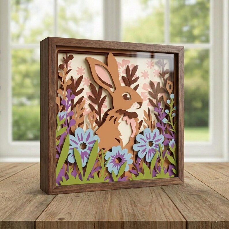 3D Rabbit Shadow Box SVG | Layered Bunny Paper Cut | Easter Floral ...