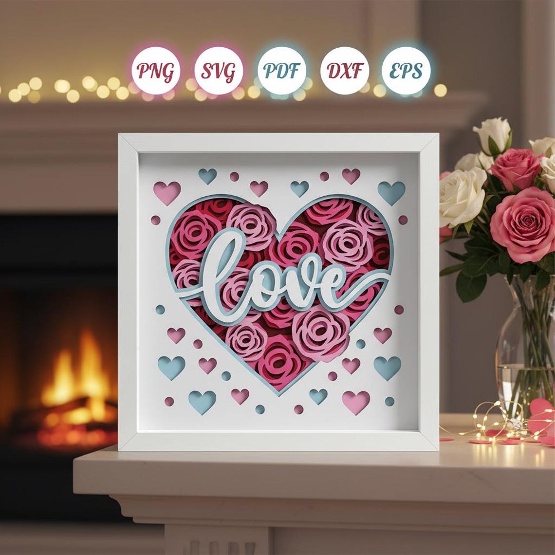 Love Shadow Box SVG, 3D Valentine Lightbox Template, Heart Romantic ...