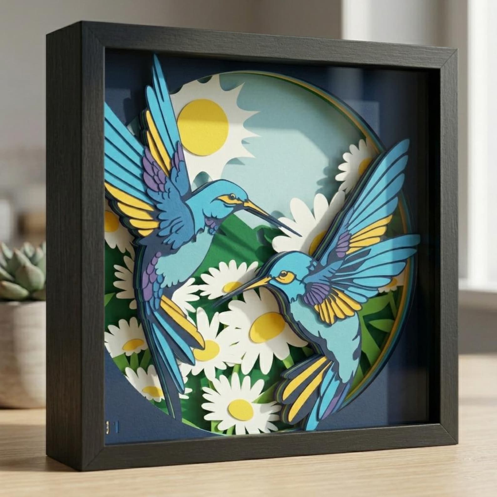 3D Hummingbird Shadow Box Art - Layered Paper Cut Tropical Birds and ...