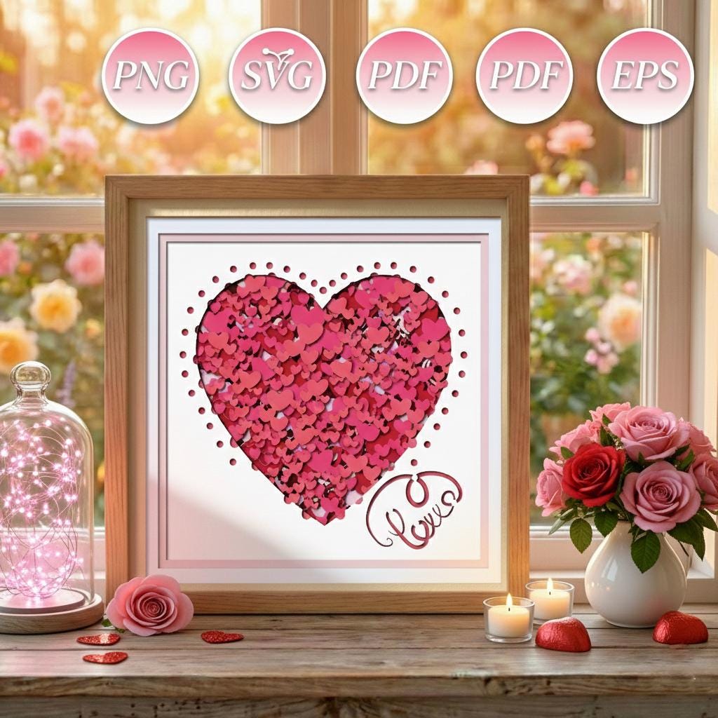 3D Layered Heart Shadow Box SVG, "love" Confetti Heart Paper Cut ...