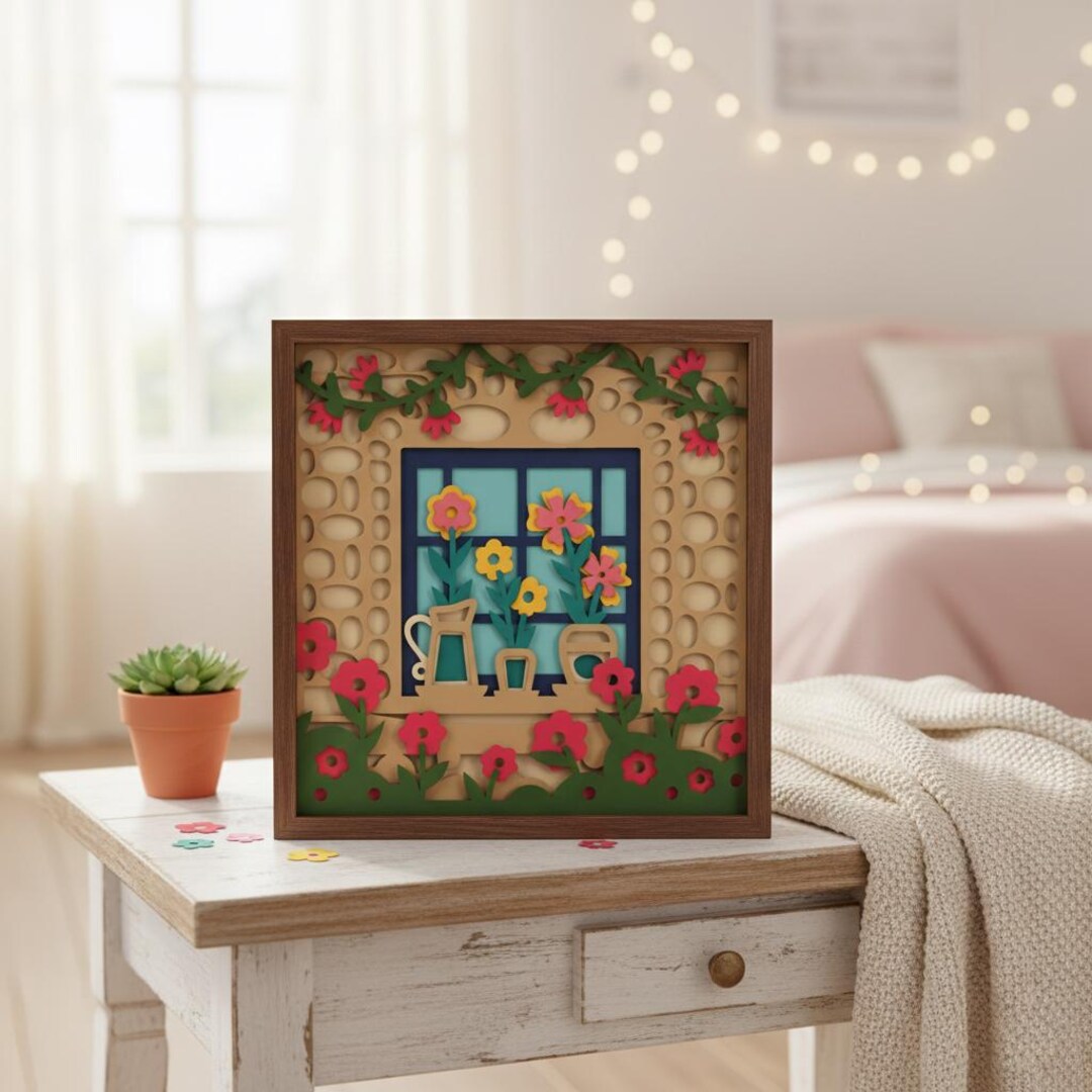 3D Floral Window Shadow Box SVG, Layered Flower Paper Cut File, 3D ...