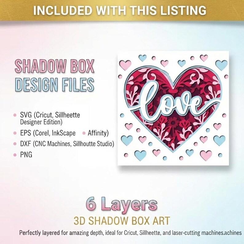 Love 3D Shadow Box SVG, Valentine’s Day Lightbox Template, Romantic ...