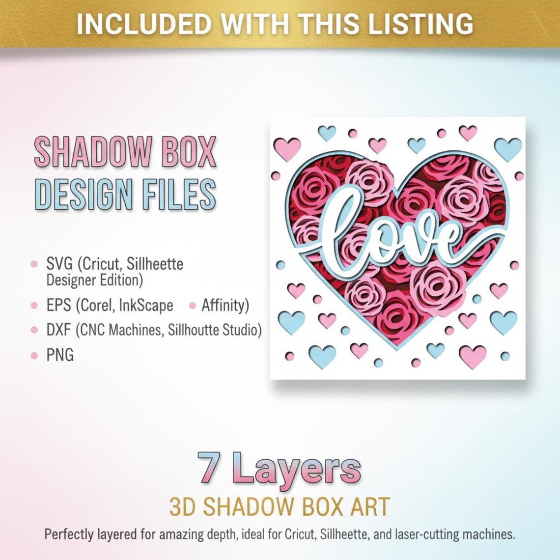 Love Shadow Box SVG, 3D Valentine Lightbox Template, Heart Romantic ...