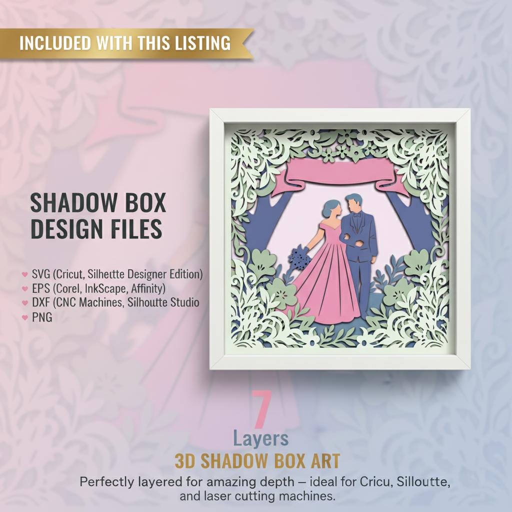 Wedding Couple Shadow Box SVG: 3D Papercut Lightbox (digital Files) - Etsy