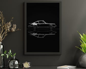 Poster Porsche 911 / Stampa auto d'epoca in bianco e nero